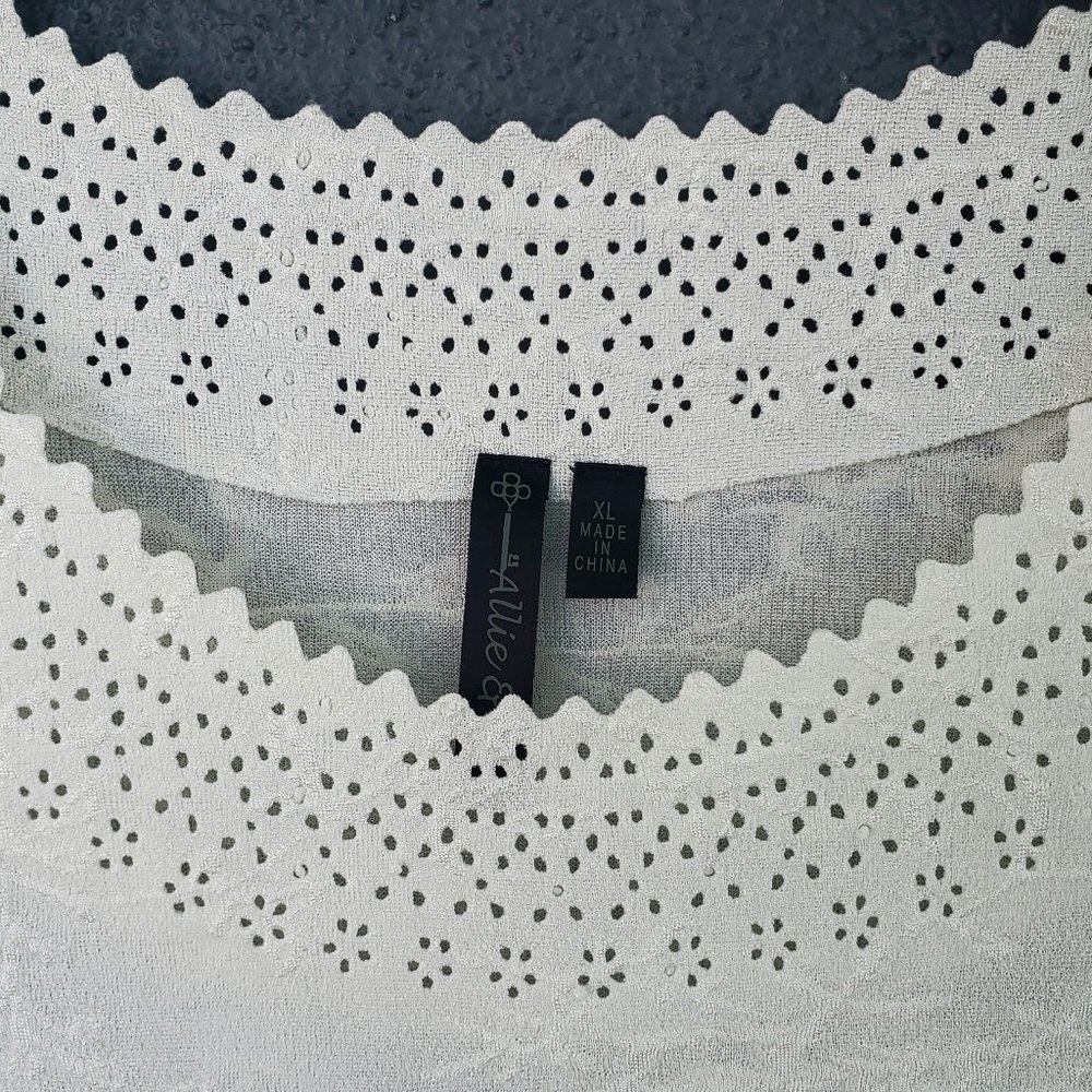 ALLIE & ROB WOMENS CROCHET FLOAL PATTERN IVORY/CREAM KNIT TOP SIZE XL - Picture 4 of 9